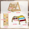 A collage of three wooden children's climbing toys with dimensions indicated by text overlays. Produktbild-Vorschau
