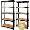 Two black metal shelving units with brown shelves are displayed against a white background. Produktbild-Vorschau