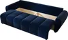 A dark blue sofa with its storage compartment open, showing the interior. Produktbild-Vorschau