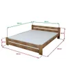 A wooden bed frame with a white mattress, shown with dimensions indicated by measurement lines and text. Produktbild-Vorschau