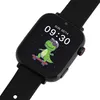 A close-up shot of a black smartwatch with a cartoon dinosaur on the screen. Produktbild-Vorschau