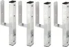 Four galvanized U-shaped post anchors are arranged in a row against a white background. Podgląd zdjęcia produktu