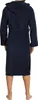 A man wearing a navy blue hooded bathrobe, viewed from the back. Produktbild-Vorschau