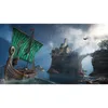 A Viking ship sails through a stormy sea towards a fortress on a rocky island. Produktbild-Vorschau