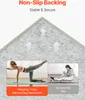 A collage showing a close-up of a grey textured material with white arrows pointing upwards, and two inset images of people using yoga mats. Anteprima dell’immagine prodotto
