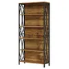 A tall, five-shelf bookshelf with a rustic wood finish and a black metal frame. Náhled obrázku produktu