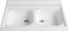A white double basin kitchen sink with drains. Podgląd zdjęcia produktu