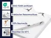 A white bed linen set with deer motifs, featuring certifications and product features. Produktbild-Vorschau