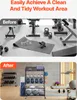 A split image showing a messy home gym before and an organized home gym after using a storage rack. Náhľad obrázku produktu