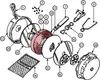 An exploded diagram of a mechanical device, likely a chainsaw part, with numbered components. Produktbild-Vorschau
