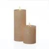 LED Kerze LINA - Rustik-Optik - Echtwachs - 3D Flamme - H: 19cm - D: 7cm - Batterie - Timer - rosa Produktbild-Vorschau