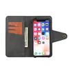 A black and brown wallet-style phone case with a phone inside, shown open. Produktbild-Vorschau