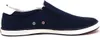 A side view of a navy blue slip-on sneaker with a white sole and white accents. Náhled obrázku produktu
