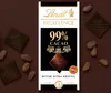 A product shot of Lindt Excellence 99% Cacao chocolate bar, surrounded by cocoa beans and smaller chocolate squares. Produktbild-Vorschau