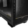 A close-up view of the corner of a black computer case with gold accents. Produktbild-Vorschau
