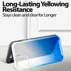 A phone case with a gradient blue design is shown, with text describing its features. Produktbild-Vorschau