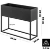 A black metal planter on a stand with dimensions indicated. Produktbild-Vorschau