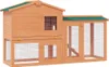 A wooden rabbit hutch with a green roof, shown against a white background. Náhled obrázku produktu
