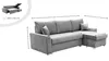 A grey sectional sofa with dimensions indicated by lines and text. Produktbild-Vorschau
