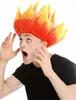 A young person wearing a black t-shirt and a flame-like wig, looking upwards with an open mouth and hands raised in a surprised or excited gesture. Produktbild-Vorschau