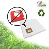 A collage featuring vacuum cleaner bags, with a "no" symbol over a red bag adapter and a single white bag on display. The background includes a green leaf pattern and marketing logos. Náhled obrázku produktu