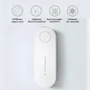 A white air purifier with icons and text describing its features. Produktbild-Vorschau