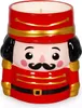 A ceramic nutcracker-shaped candle holder with a lit candle inside. Produktbild-Vorschau