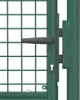 A close-up view of a green metal gate with a dark gray handle and lock mechanism. Produktbild-Vorschau