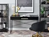 A modern home office setup with a black desk, chair, and shelving unit. Voir les images du produit