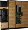A wardrobe with a mirrored door and a bench with coat hooks. Produktbild-Vorschau