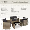 A product information graphic for a rattan lounge set, showing dimensions, technical data, and delivery contents, with product images. Náhled obrázku produktu