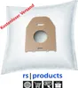 A white vacuum cleaner bag with a brown cardboard attachment. Produktbild-Vorschau