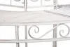 A close-up view of a white metal garden bench with decorative scrollwork. Produktbild-Vorschau