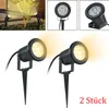 A collage of product images showing LED garden lights, including a lifestyle shot and close-ups. Voir les images du produit