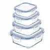 A set of four glass food storage containers with blue lids, stacked on top of each other. Produktbild-Vorschau