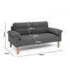 A dark gray sofa with dimensions indicated by measurement lines and text. Produktbild-Vorschau