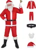 A collage of a Santa Claus costume for adults, showing a model wearing the costume and individual components of the costume. Náhled obrázku produktu