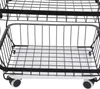 A close-up view of a black wire storage rack with white liners and wheels. Voir les images du produit