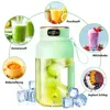 A collage of images showing a portable blender with various drinks and food preparations around it, illustrating its versatility. Produktbild-Vorschau