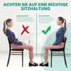 Two women sitting on chairs, one with a cushion and one without, demonstrating proper posture. Produktbild-Vorschau
