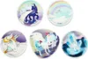 A collage of five round and oval-shaped items, each featuring a different unicorn illustration. The items are arranged in a grid-like pattern on a white background. Podgląd zdjęcia produktu