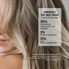 Close-up of blonde hair with a text overlay detailing product benefits. Produktbild-Vorschau