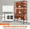 A black metal wire shelving unit filled with car tires, gas cans, and car wheels. The image includes text overlays highlighting product features and certifications. Produktbild-Vorschau