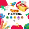 A child playing with colorful modeling clay, with various elements like a rocket, ship, and donuts depicted. Produktbild-Vorschau