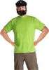 A man wearing a green t-shirt, brown pants, and a pirate hat with a beard. Produktbild-Vorschau