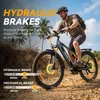 A man riding an electric bicycle on a dirt path with palm trees in the background. Produktbild-Vorschau