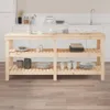A wooden kitchen island with shelves filled with dishes and kitchenware, set in a kitchen environment. Anteprima dell’immagine prodotto