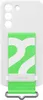 A white Samsung phone case with a green and white patterned strap attached. Voir les images du produit