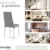 A collage of images showing a gray chair and different room settings (dining room, living room, kitchen, bedroom) with text overlays. Náhled obrázku produktu