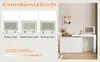 Collage showing a mirror with adjustable LED lighting and a vanity table with drawers. Anteprima dell’immagine prodotto